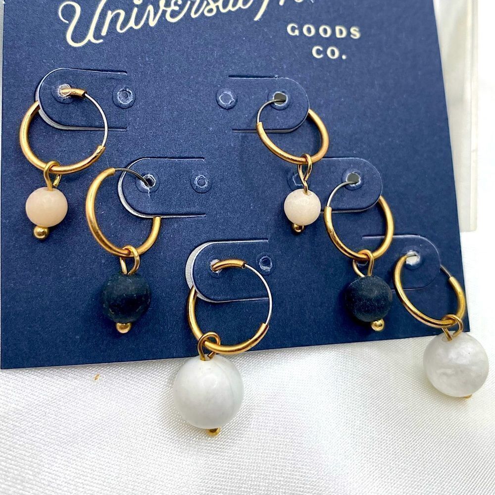 Gold toned small dainty set of 3 dangle hoop earrings